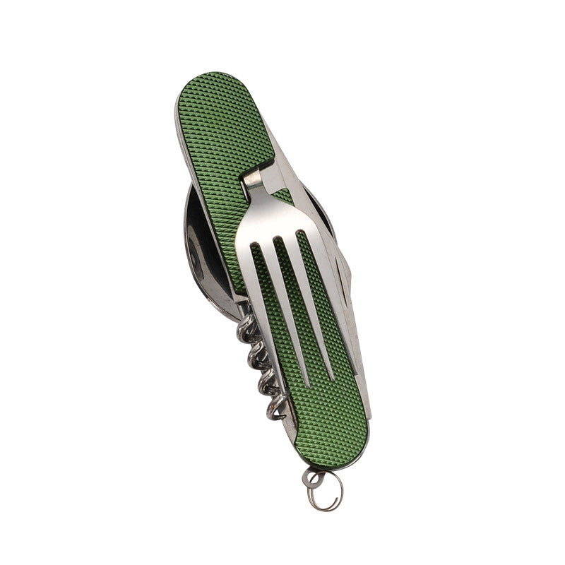 Multi-functional Foldable Detachable Combination Cutlery Set, Outdoor Hiking Travel Utensils with Multi-opening Aluminum Handle, Gift Fruit Knife