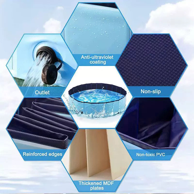 Portable Dog Swimming Pool – Foldable Pet Bathing Tub with Drain, Outdoor Puppy Pool for Summer Water Fun & Cleaning