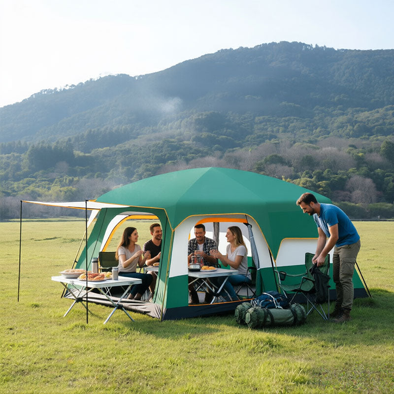 3-12 Person Double Layer 2-Bedroom Family Tunnel Camping Tent Waterproof Windproof UV Resistant for Outdoor Hiking & Camping