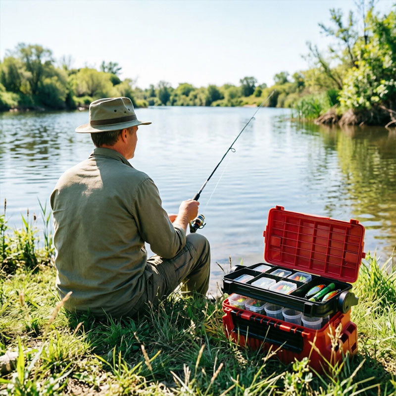 Portable 2-Layer Fishing Tackle Box, Adjustable Compartment Tackle Bag with Rod & Cup Holder