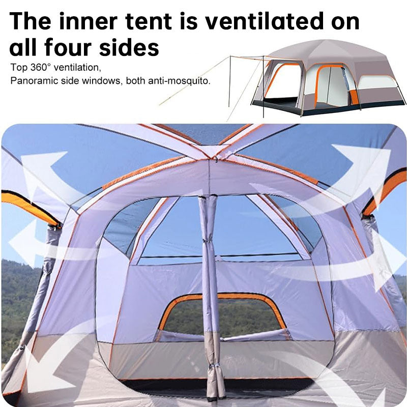 3-12 Person Double Layer 2-Bedroom Family Tunnel Camping Tent Waterproof Windproof UV Resistant for Outdoor Hiking & Camping