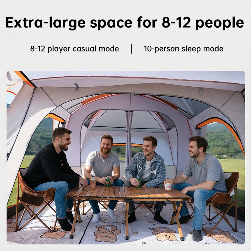3-12 Person Double Layer 2-Bedroom Family Tunnel Camping Tent Waterproof Windproof UV Resistant for Outdoor Hiking & Camping