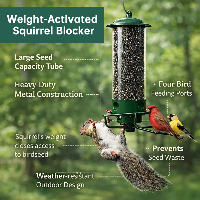 Squirrel-Proof Spinning Bird Feeder, Hanging Weight-Activated Seed Dispenser