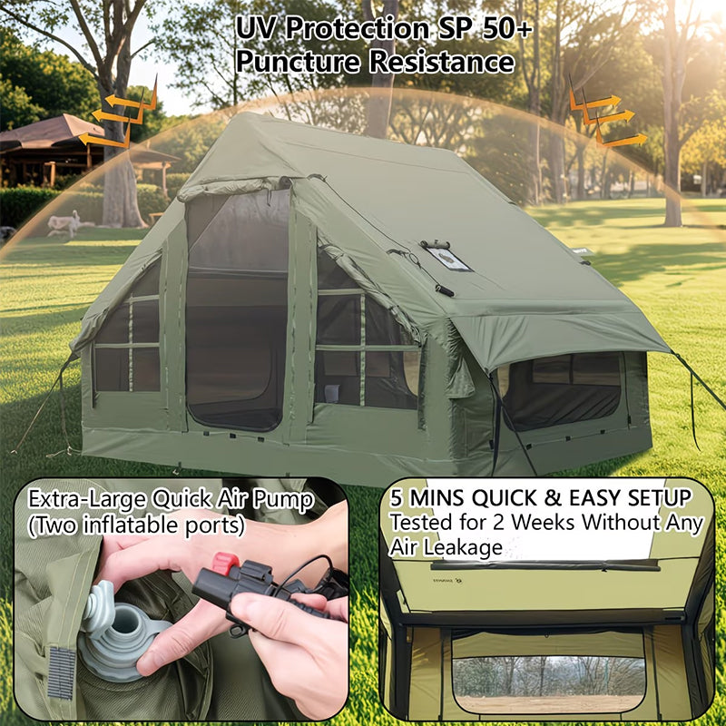 Large Inflatable Glamping Tent with Skylight, Breathable Mesh Air Tent for Summer Camping & Backpacking