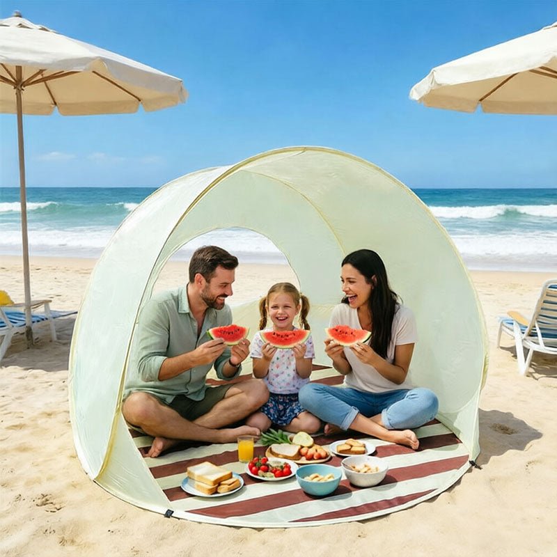 Heavy Duty Beach Tent with Reinforced Poles – Windproof Sun Shelter & UV Protection Canopy for Outdoor Family Use