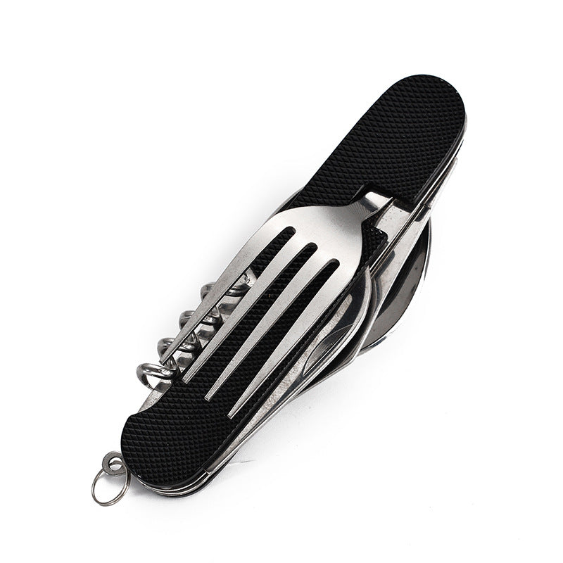 Multi-functional Foldable Detachable Combination Cutlery Set, Outdoor Hiking Travel Utensils with Multi-opening Aluminum Handle, Gift Fruit Knife