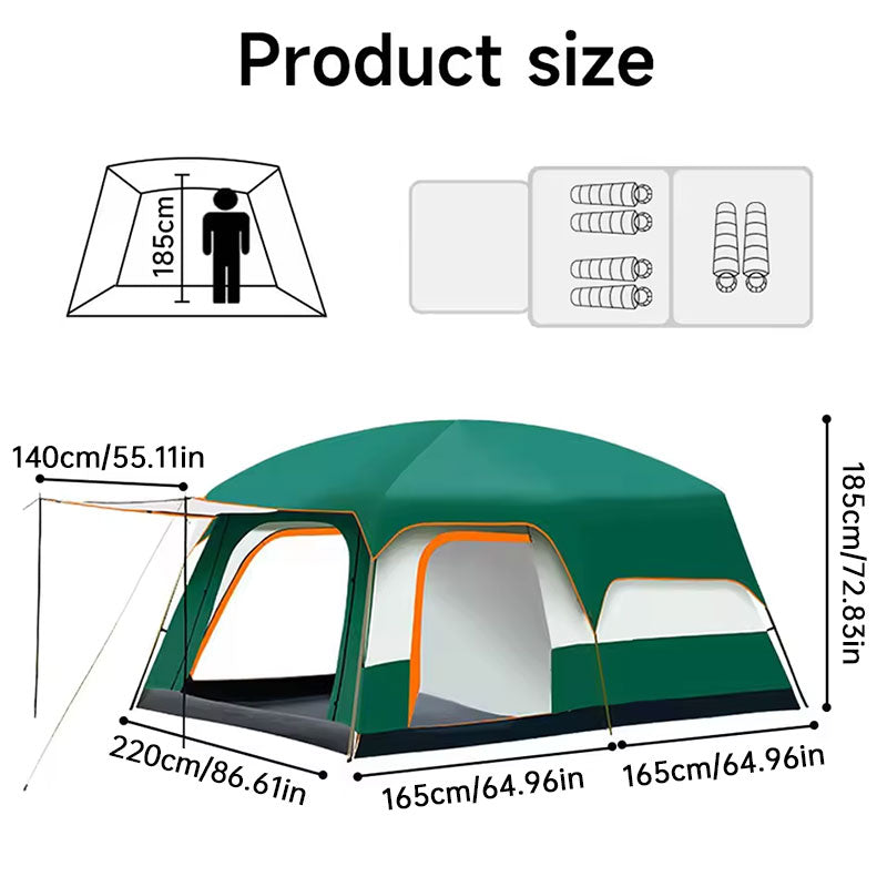3-12 Person Double Layer 2-Bedroom Family Tunnel Camping Tent Waterproof Windproof UV Resistant for Outdoor Hiking & Camping