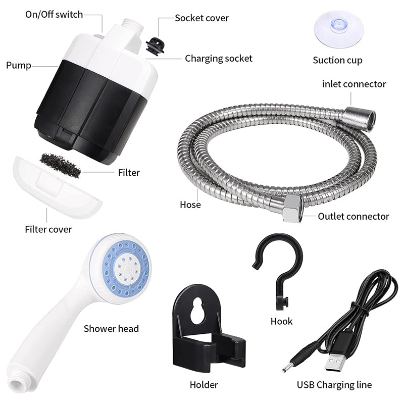 USB Rechargeable Portable Shower Pump | Outdoor Camping Bathing Kit | Car & Pet Wash Equipment