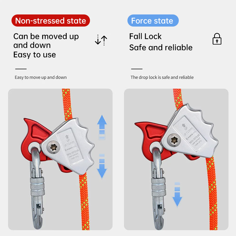 Auto Lock Carabiner & Rope Grab – High Altitude Fall Protection Safety Hook