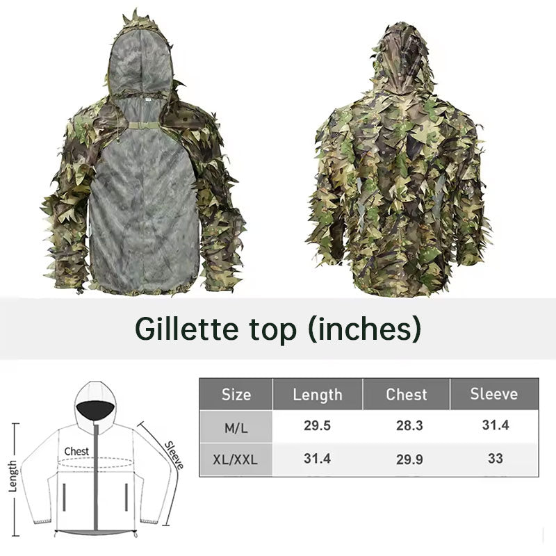 Tactical Ghillie Suit with Hat, Breathable 3D Leafy Sniper Cloak Coat for Hunting, Airsoft, Paintball, CS & Outdoor Wargame
