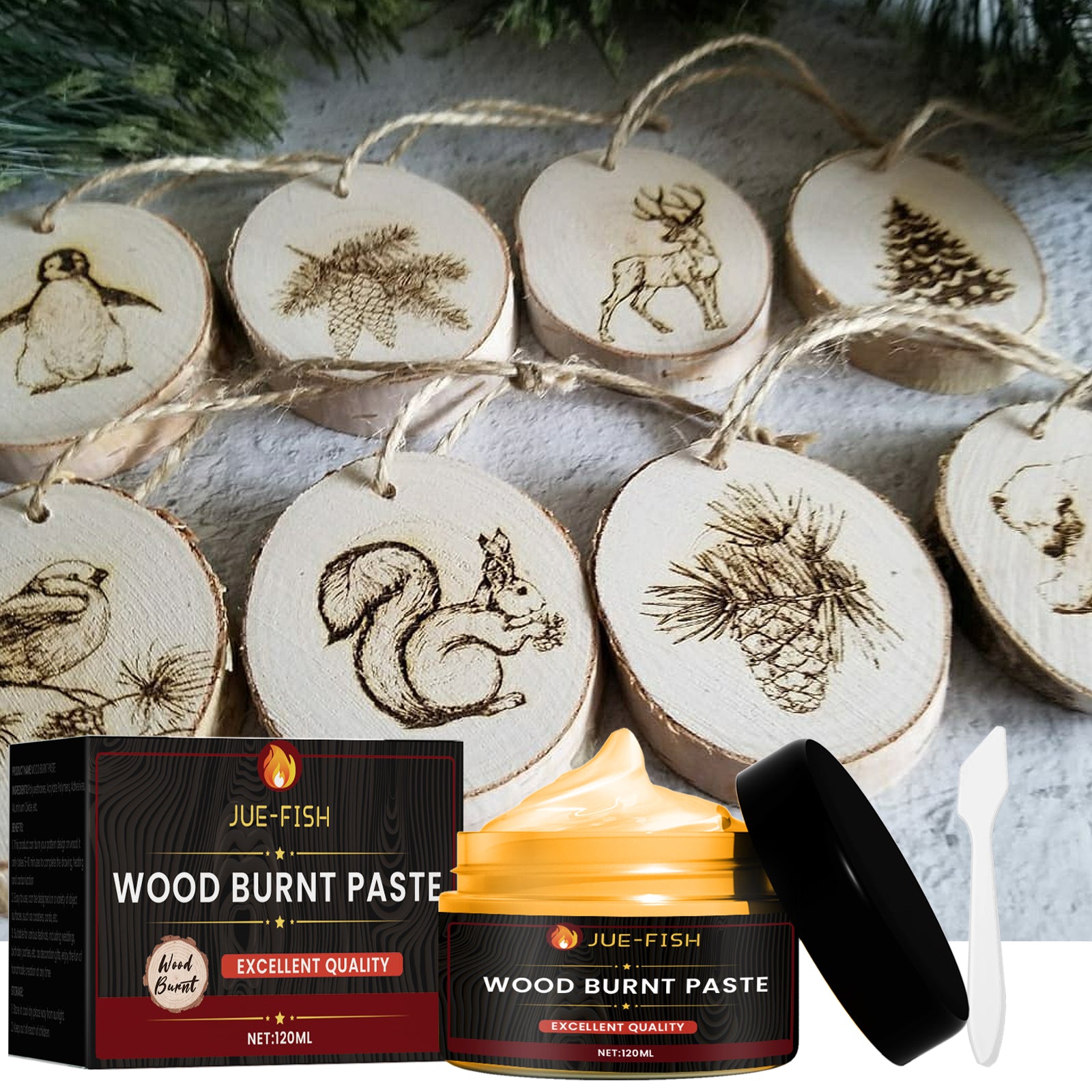 Jue-Fish Wood Burning Paste, Camping Outdoor Wood Cloth Combustion DIY Pyrography Wood Burning Paste