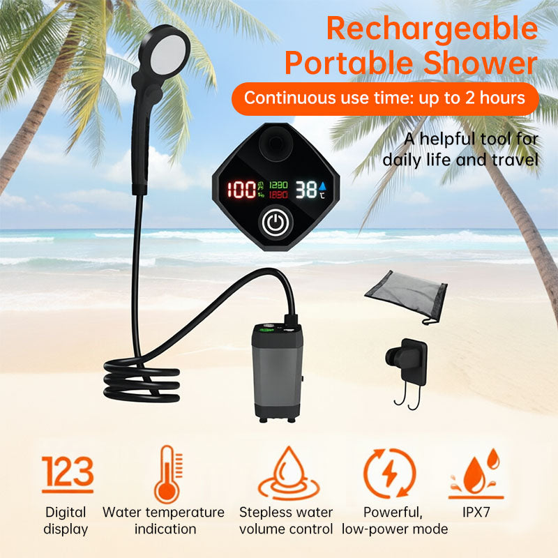 Portable Outdoor Shower Kit, 6000mAh Rechargeable Water Pump with Display for Camping & Pet Bath