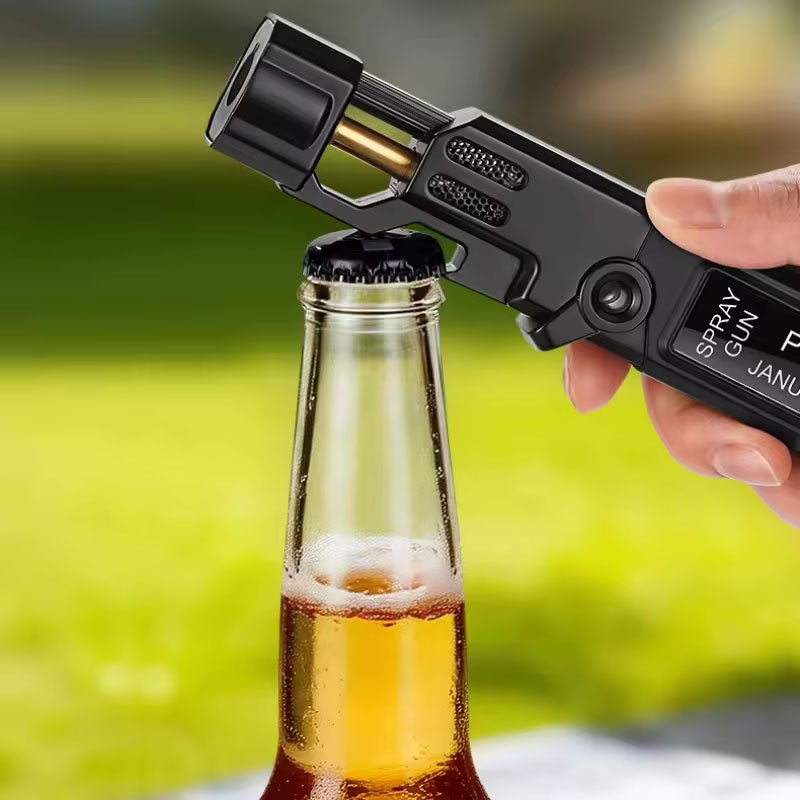Windproof High‑Temperature High‑Power Outdoor Torch Lighter with LED Digital Display, Metal Body & Bottle Opener