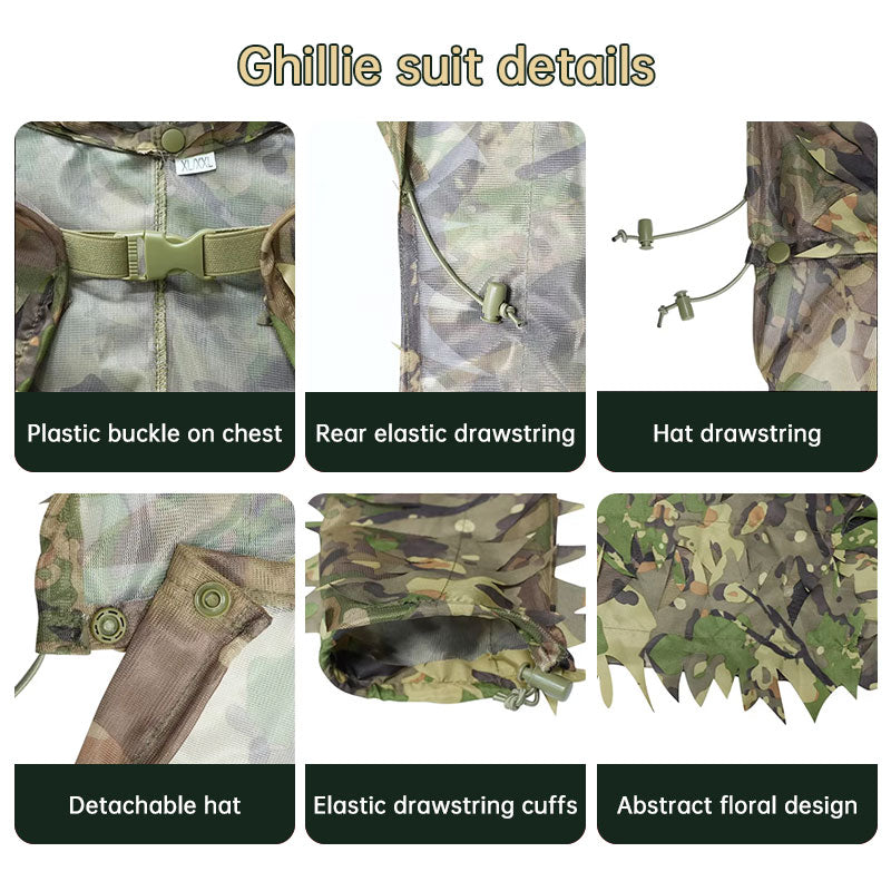 Tactical Ghillie Suit with Hat, Breathable 3D Leafy Sniper Cloak Coat for Hunting, Airsoft, Paintball, CS & Outdoor Wargame