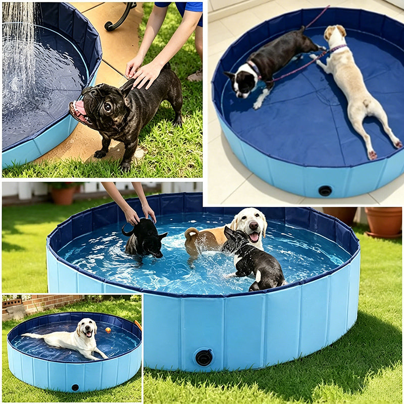 Portable Dog Swimming Pool – Foldable Pet Bathing Tub with Drain, Outdoor Puppy Pool for Summer Water Fun & Cleaning