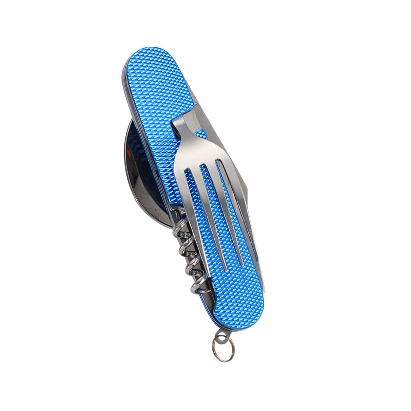 Multi-functional Foldable Detachable Combination Cutlery Set, Outdoor Hiking Travel Utensils with Multi-opening Aluminum Handle, Gift Fruit Knife