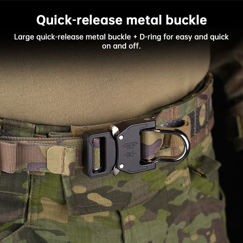 Tactical Two-Layer Battle Belt with Quick Detach Metal Buckle, MOLLE Hunting Combat Waist Belt for Airsoft Gear