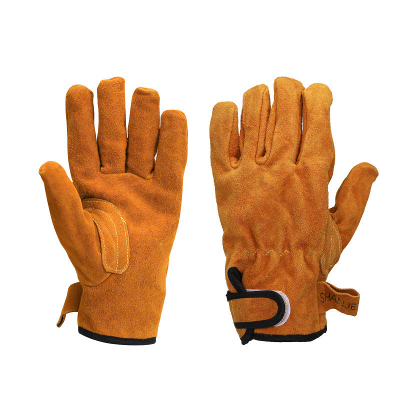 Outdoor BBQ flame-retardant gloves thickened cowhide cover wear-resistant camping protective cover