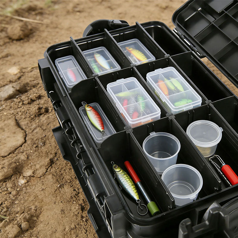 Portable 2-Layer Fishing Tackle Box, Adjustable Compartment Tackle Bag with Rod & Cup Holder