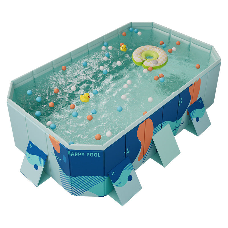 Large Foldable Rectangular Family Swimming Pool, Non-Inflatable Above Ground Pool, Easy Setup Outdoor Pool for Adults and Kids